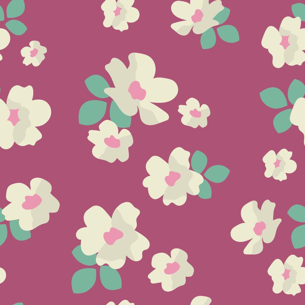 Blumen- nahtlos Muster mit Kirsche Blumen auf Rosa Hintergrund. Frühling Hintergrund mit blühen Blumen zum Stoff, Hintergrund, Poster, Banner. Vektor Illustration