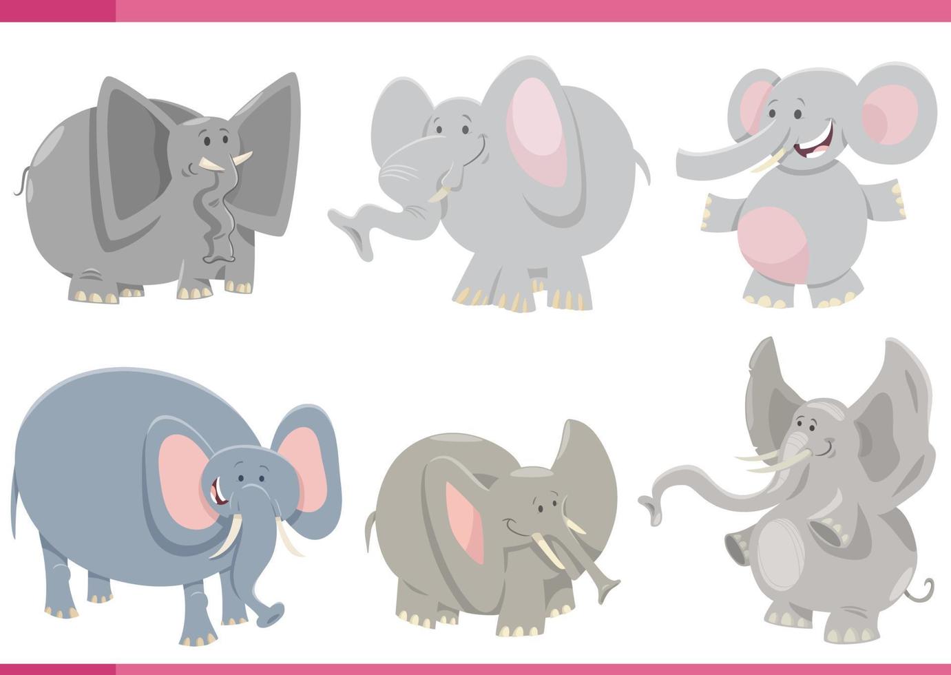 komisch Karikatur Elefanten wild Tier Zeichen einstellen vektor