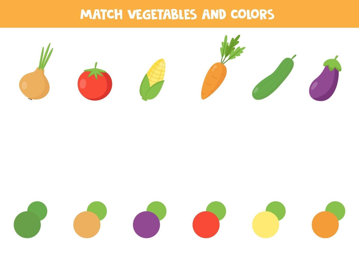 Farbanpassungsspiel für Kinder. Satz Cartoon-Gemüse. vektor
