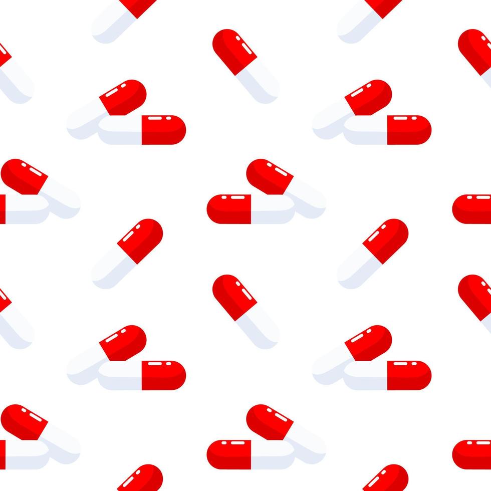 nahtlos Muster von rot Tabletten auf ein Weiß Hintergrund. pharmazeutische Hintergrund, medizinisch Konzept. Vektor