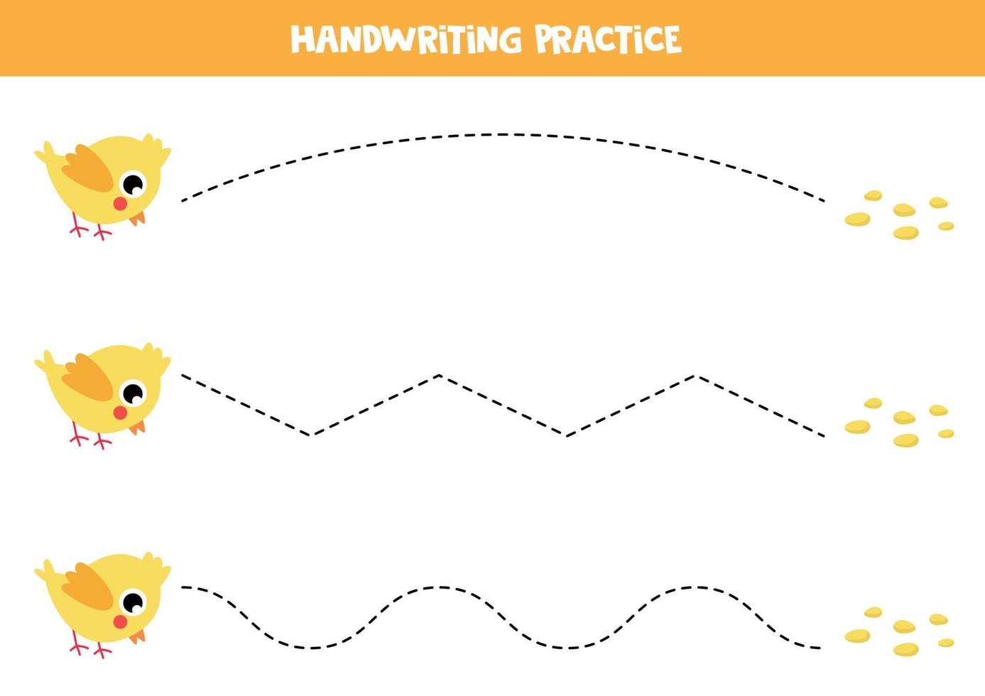 öva på skrivförmåga. söt tecknad kyckling. pedagogiskt arbetsblad för barn. vektor