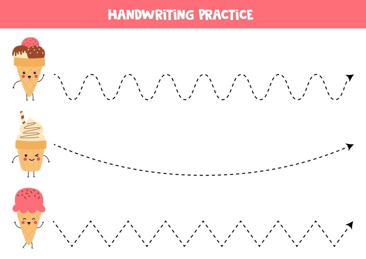 Handschriftpraxis für Kinder. süßes kawaii Eis. vektor