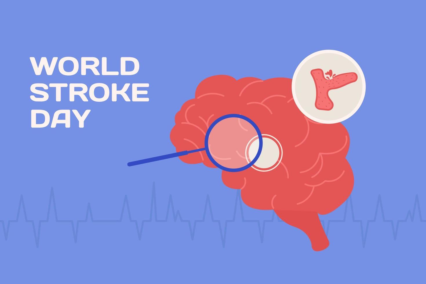 värld stroke dag illustration, platt bakgrund. hjärna och stroke begrepp. vektor