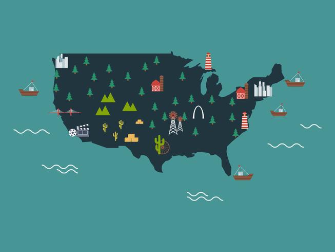 Unika United States Landmark Map Vectors