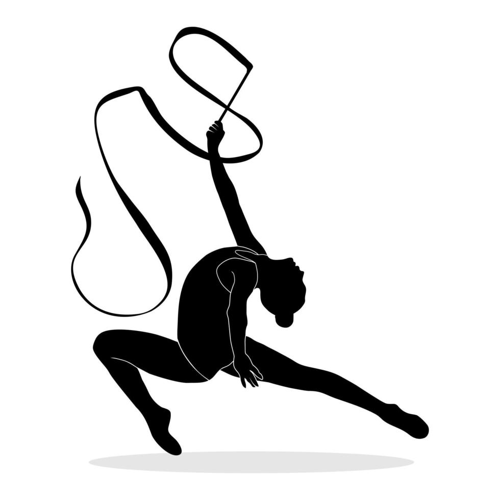 Silhouette von Fachmann rhythmisch Gymnastik Spieler isoliert auf Weiß Hintergrund vektor