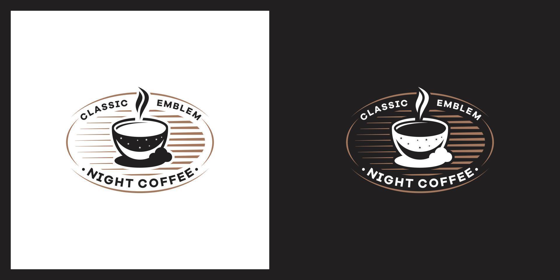 kaffe med måne och stjärnor. kväll kaffe, kaffe Kafé logotyp illustration design mall. premie vektor