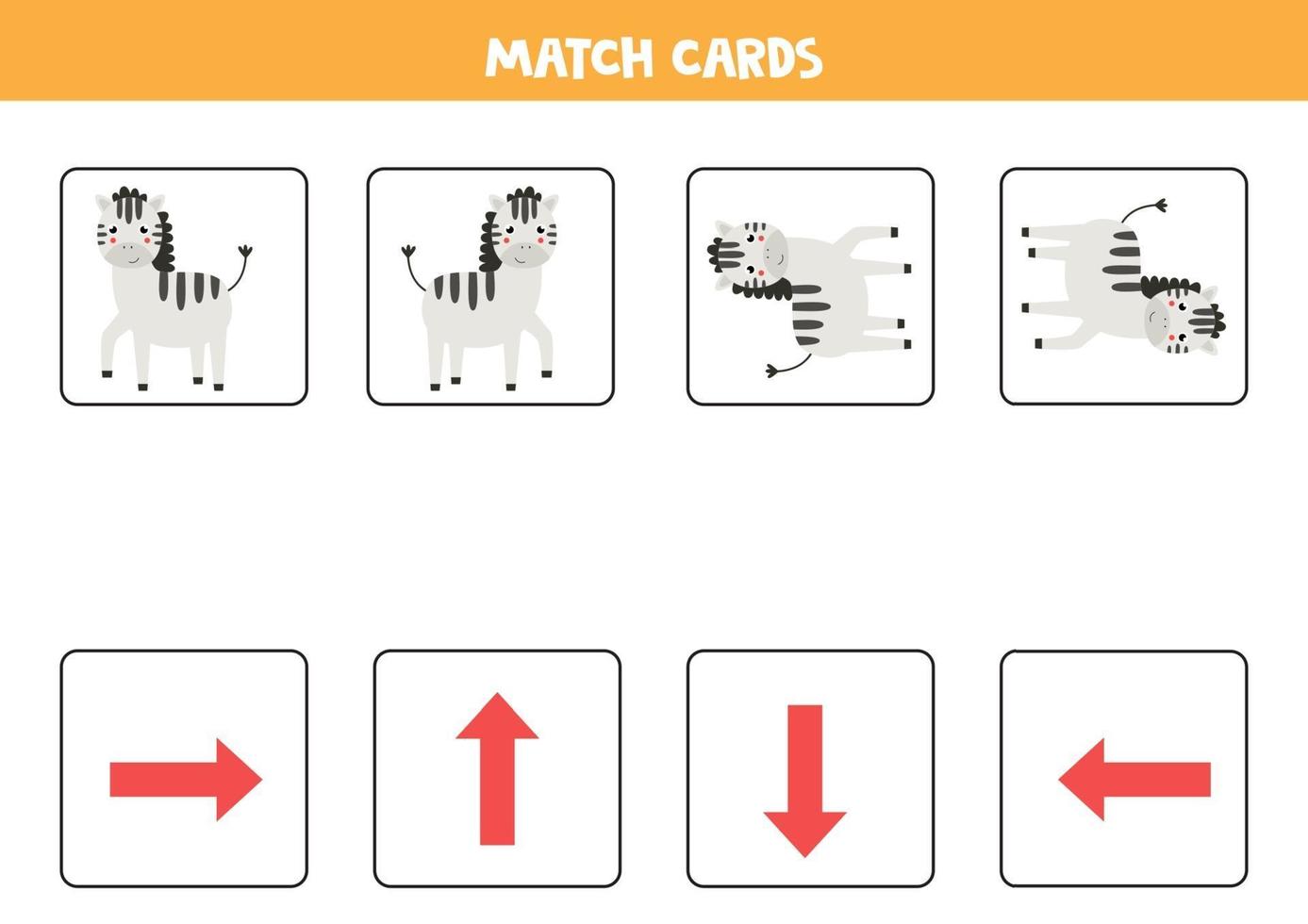 Match Orientierungskarten und Zebras. Kartenspiel für Kinder. vektor