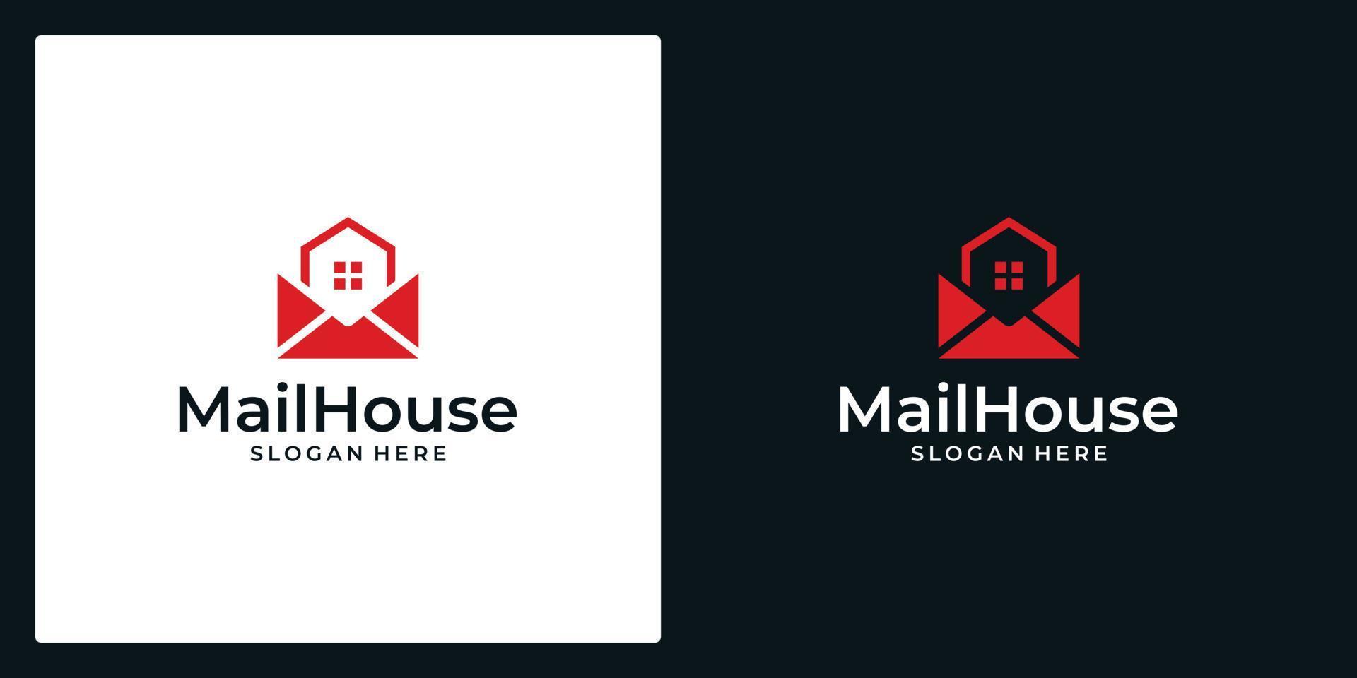 Briefumschlag Design mit Haus Zuhause Gebäude Logo Vektor Symbol Design Illustration. Mail Symbol. Email Symbol. Brief. Briefkasten. Kontakt bilden