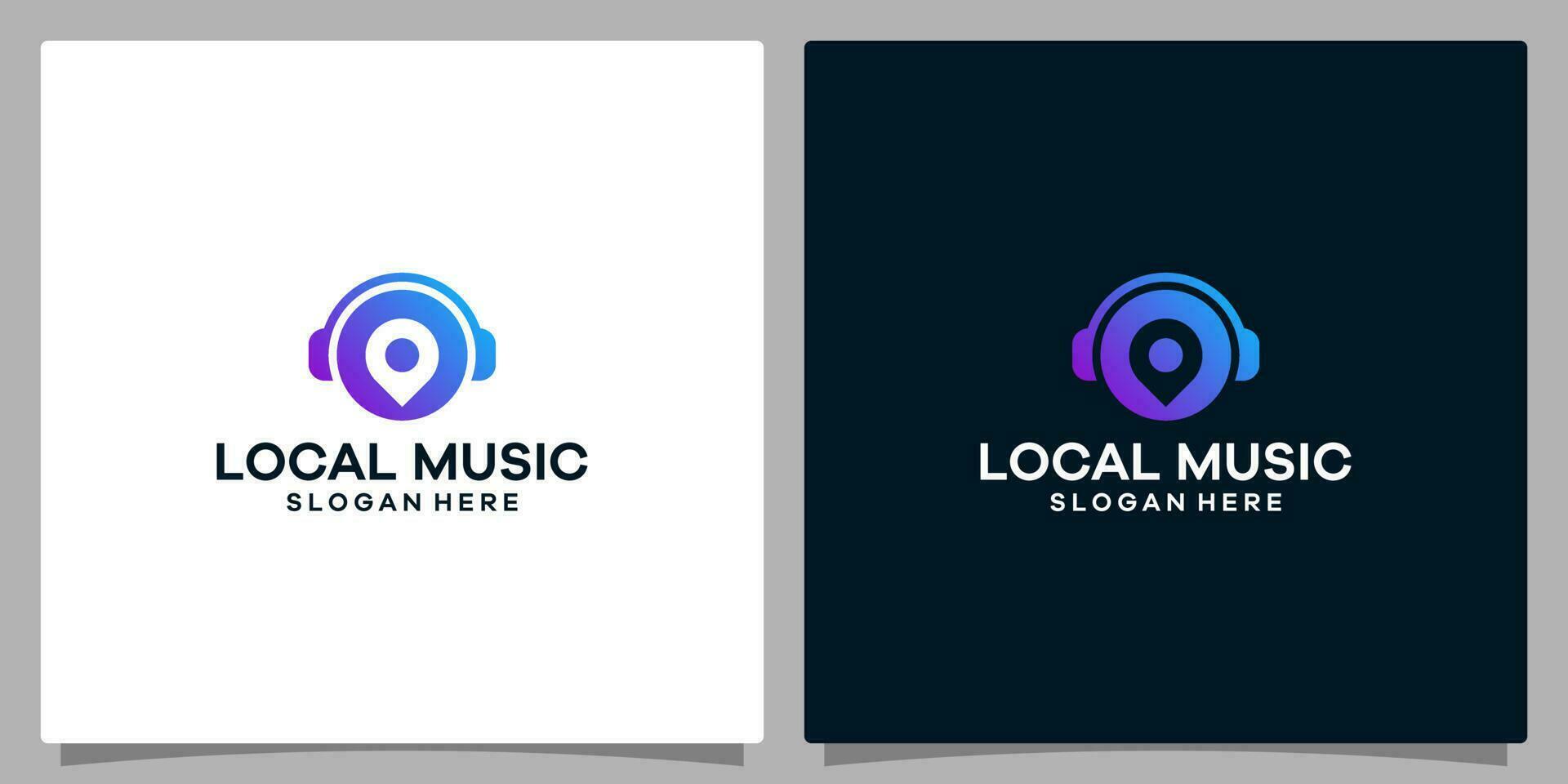 Logo Design Vorlage Musik. Logo Kopfhörer mit Symbol Kennzeichen punktgenau Standort. Prämie Vektor