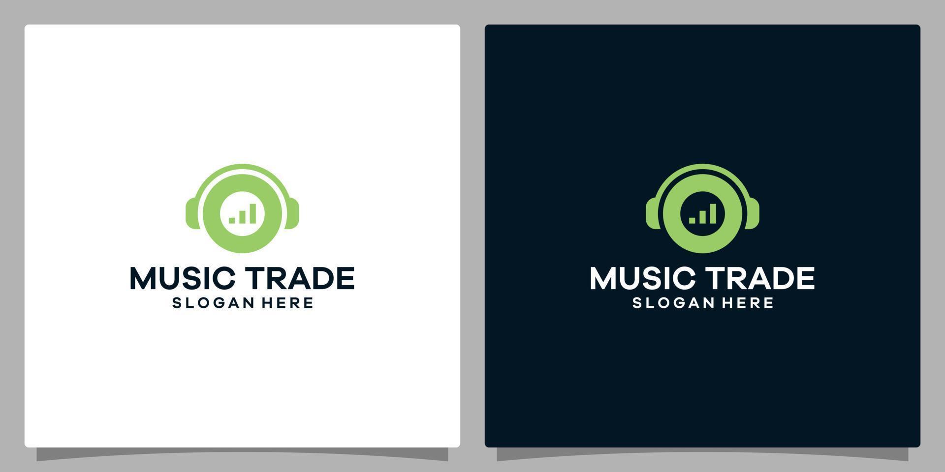 logotyp design mall musik. logotyp hörlurar med Diagram handel investering logotyp. premie vektor