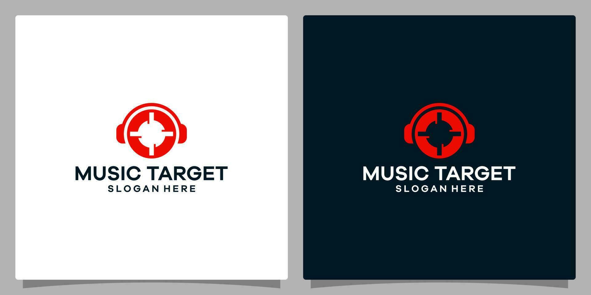 Logo Design Vorlage Musik. Logo Kopfhörer mit Ziel Ziel Symbol. Prämie Vektor