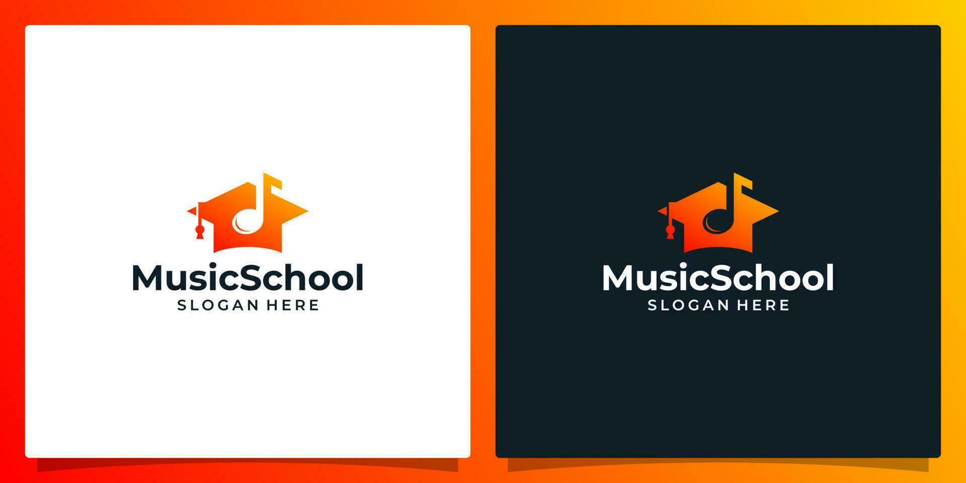 högskola, examen keps, campus, utbildning logotyp design och notera musik logotyp vektor illustration grafisk design.