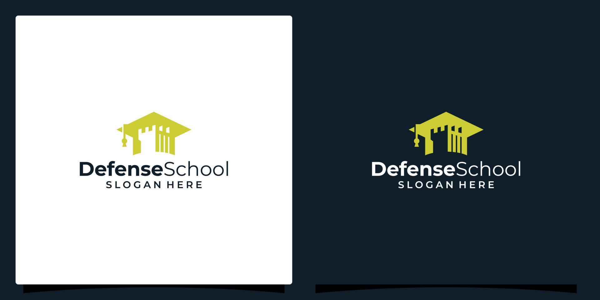 Hochschule, Abschluss Deckel, Campus, Bildung Logo Design und stark Turm Verteidigung Schloss Illustration Vektor Design.