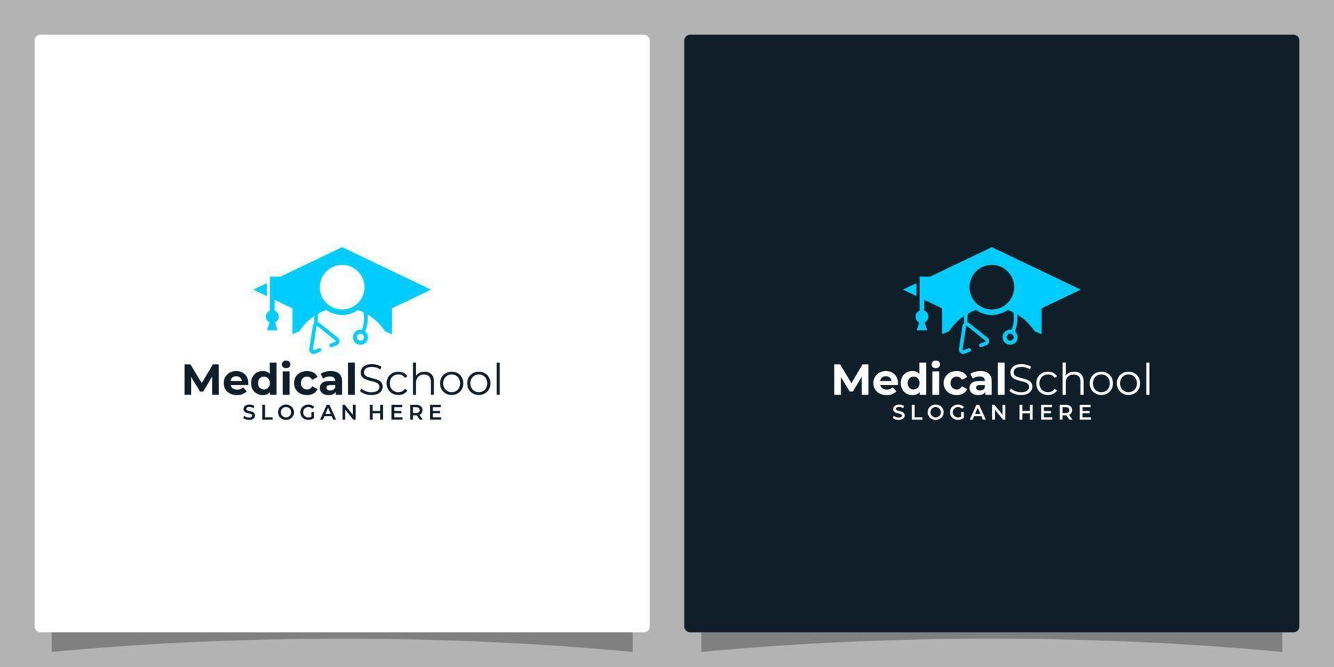 Hochschule, Abschluss Deckel, Campus, Bildung Logo Design und medizinisch Arzt Logo Illustration Grafik Design. vektor
