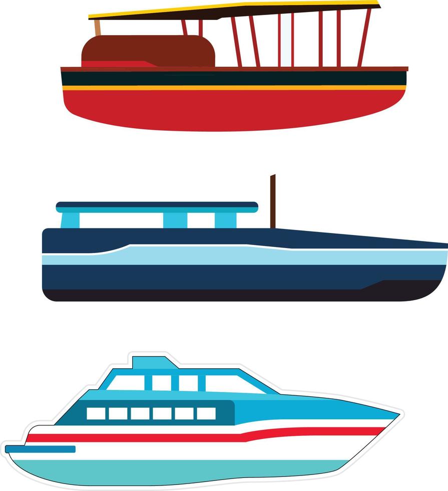 annorlunda typer av båtar hav vatten transport kryssning eller fiske båtar vektor illustrationer klämma konst