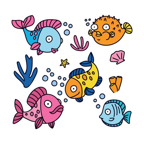 Färgglada tecknade fiskar vektor