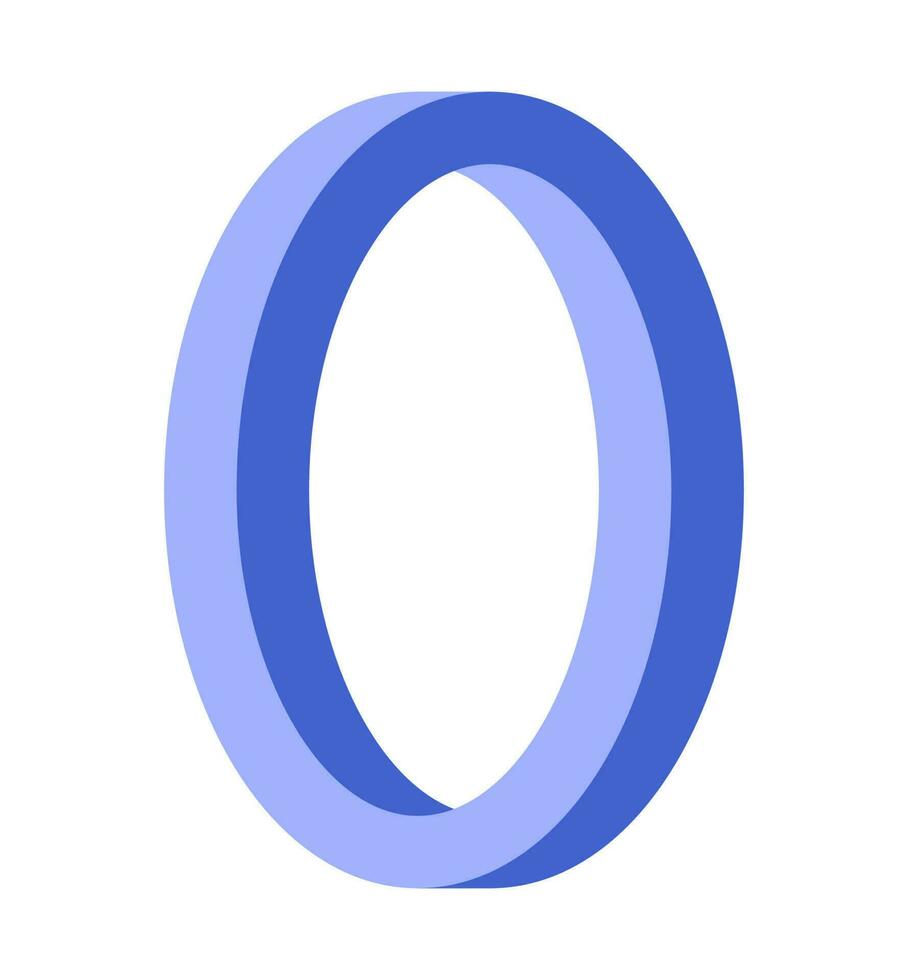 blå omöjlig 0 siffra vektor konst. optisk illusion noll tecken.