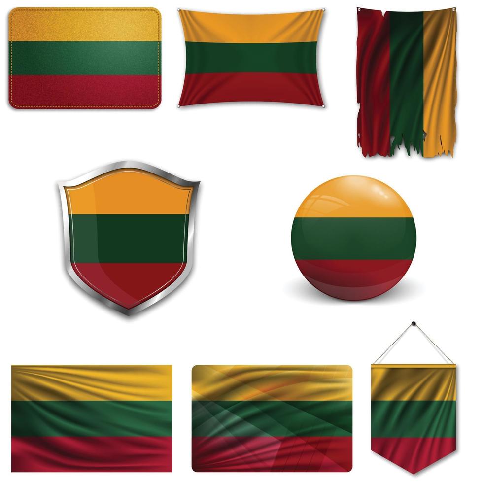 uppsättning av den nationella flaggan i Litauen i olika mönster på en vit bakgrund. realistisk vektorillustration. vektor