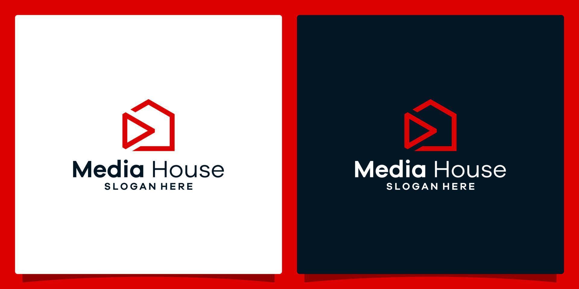 hus byggnad logotyp med spela video knapp logotyp grafisk design vektor illustration. symbol, ikon, kreativ