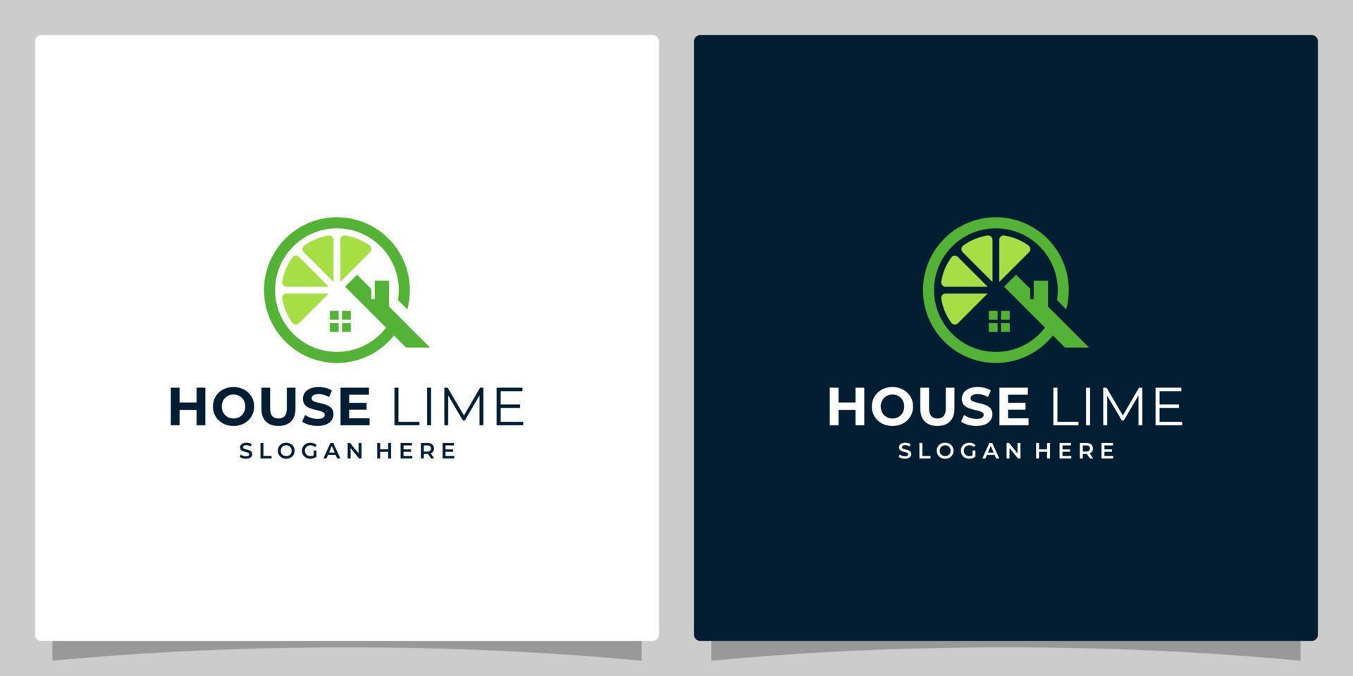 Limette Logo mit Haus Gebäude Logo Grafik Design Vektor Illustration. Symbol, Symbol, kreativ