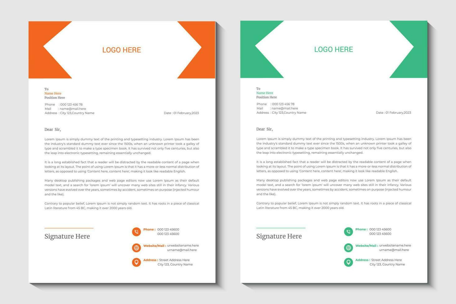 brev design med platt Färg, a4 brevpapper, brev vektor
