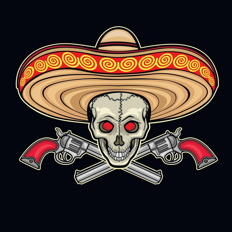 helig död, mexikansk socker skalle i sombrero, grunge årgång design t shirts vektor