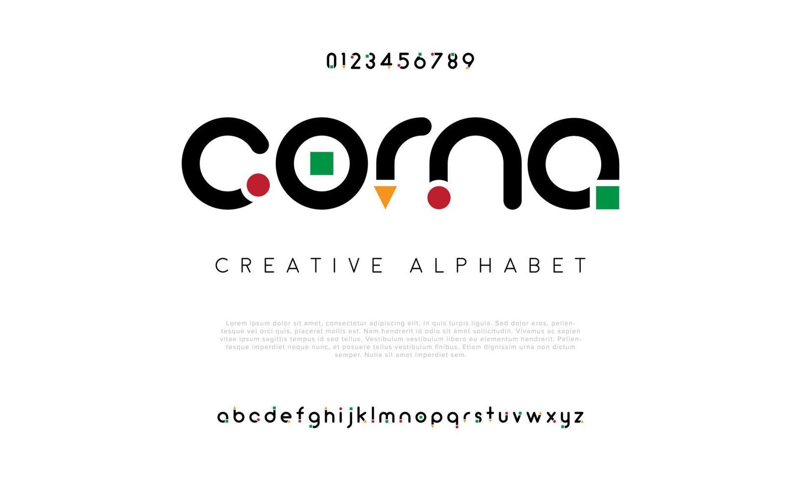 corna modern abstrakt digital alfabet font. minimal teknologi typografi, kreativ urban sport mode trogen font och med tal. vektor illustration