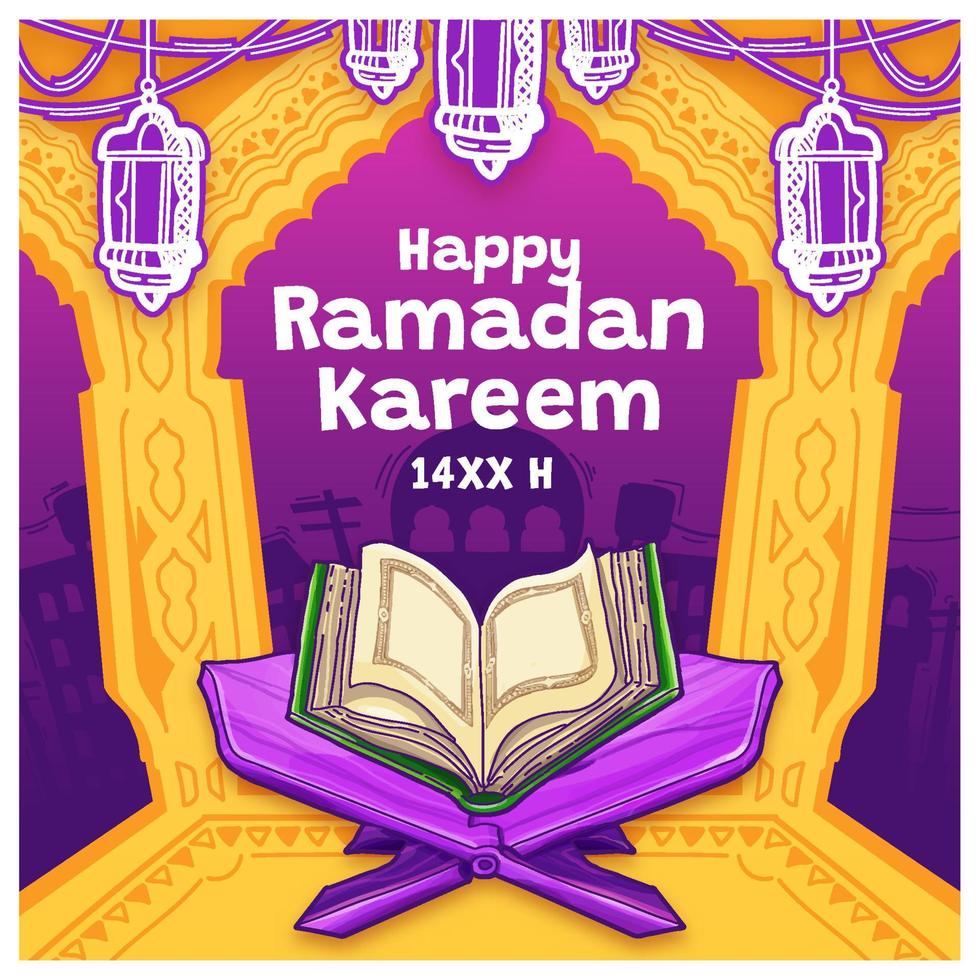 Hand gezeichnet Mushaf wie ein Gruß zum Ramadan kareem Illustration vektor