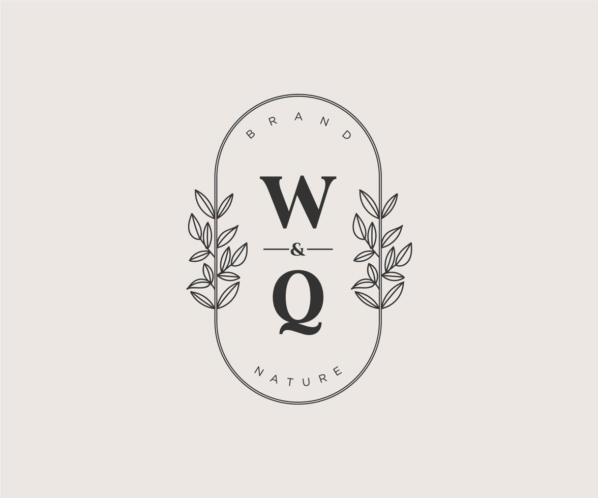 första wq brev skön blommig feminin redigerbar förhandsgjord monoline logotyp lämplig för spa salong hud hår skönhet boutique och kosmetisk företag. vektor