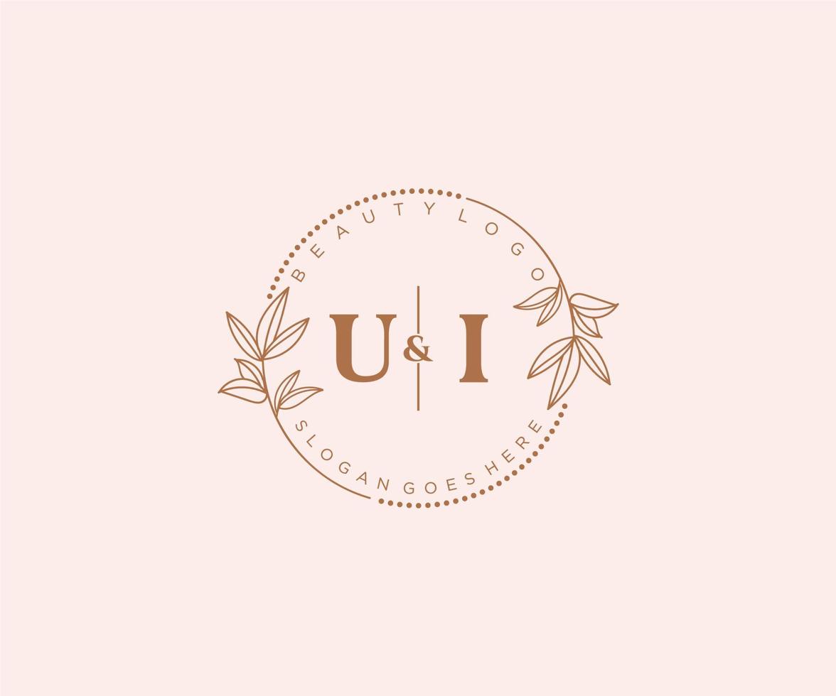 Initiale ui Briefe schön Blumen- feminin editierbar vorgefertigt Monoline Logo geeignet zum Spa Salon Haut Haar Schönheit Boutique und kosmetisch Unternehmen. vektor