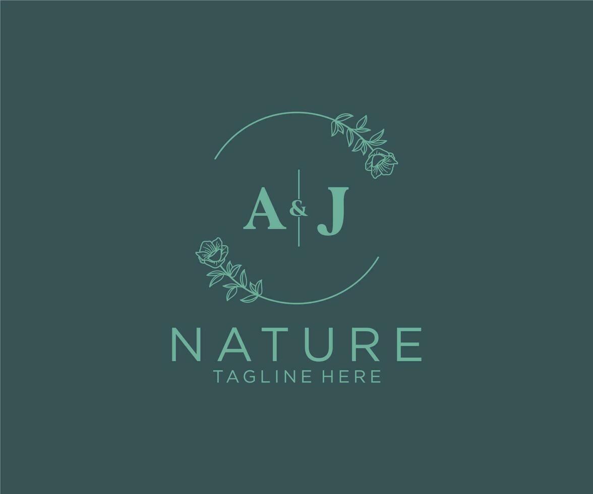 första aj brev botanisk feminin logotyp mall blommig, redigerbar förhandsgjord monoline logotyp lämplig, lyx feminin bröllop varumärke, företags. vektor
