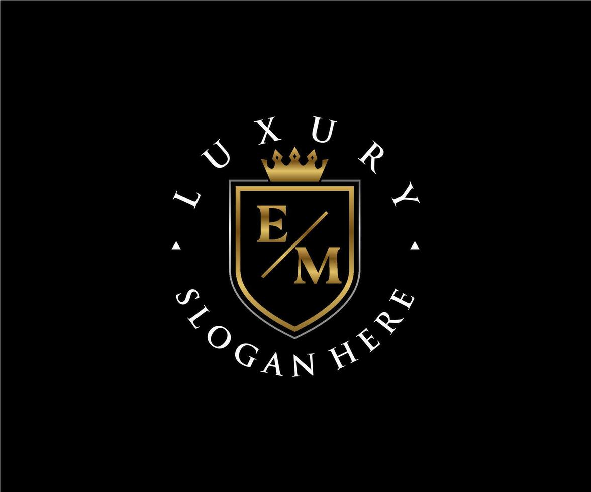 första em brev kunglig lyx logotyp mall i vektor konst för restaurang, kungligheter, boutique, Kafé, hotell, heraldisk, Smycken, mode och Övrig vektor illustration.