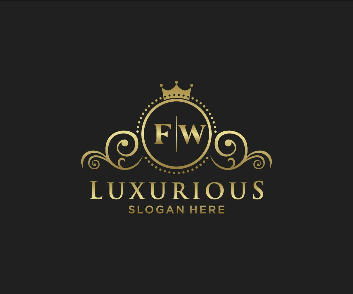 Royal Luxury Logo-Vorlage mit anfänglichem fw-Buchstaben in Vektorgrafiken für Restaurant, Lizenzgebühren, Boutique, Café, Hotel, Heraldik, Schmuck, Mode und andere Vektorillustrationen. vektor