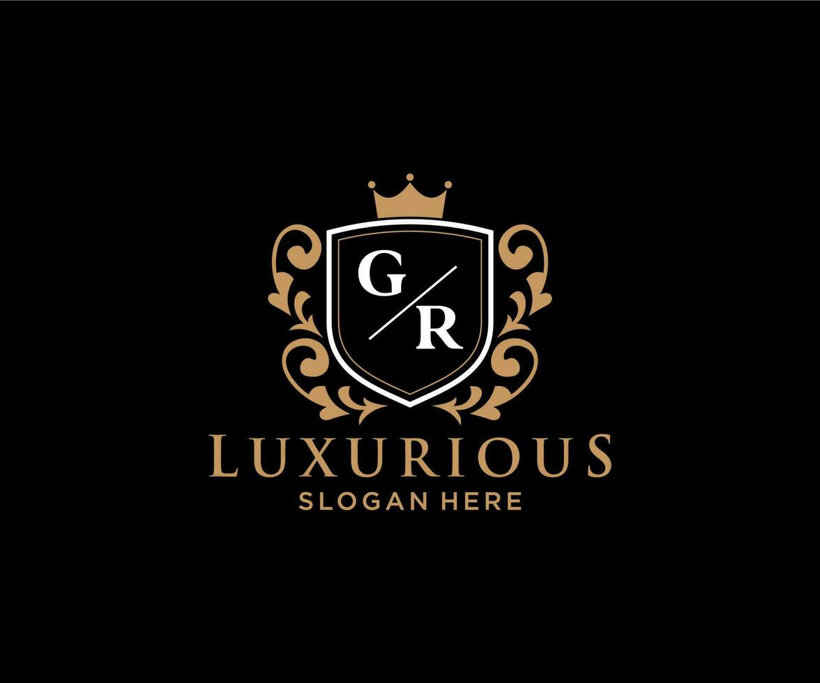 Royal Luxury Logo-Vorlage mit anfänglichem gr-Buchstaben in Vektorgrafiken für Restaurant, Lizenzgebühren, Boutique, Café, Hotel, Heraldik, Schmuck, Mode und andere Vektorillustrationen. vektor