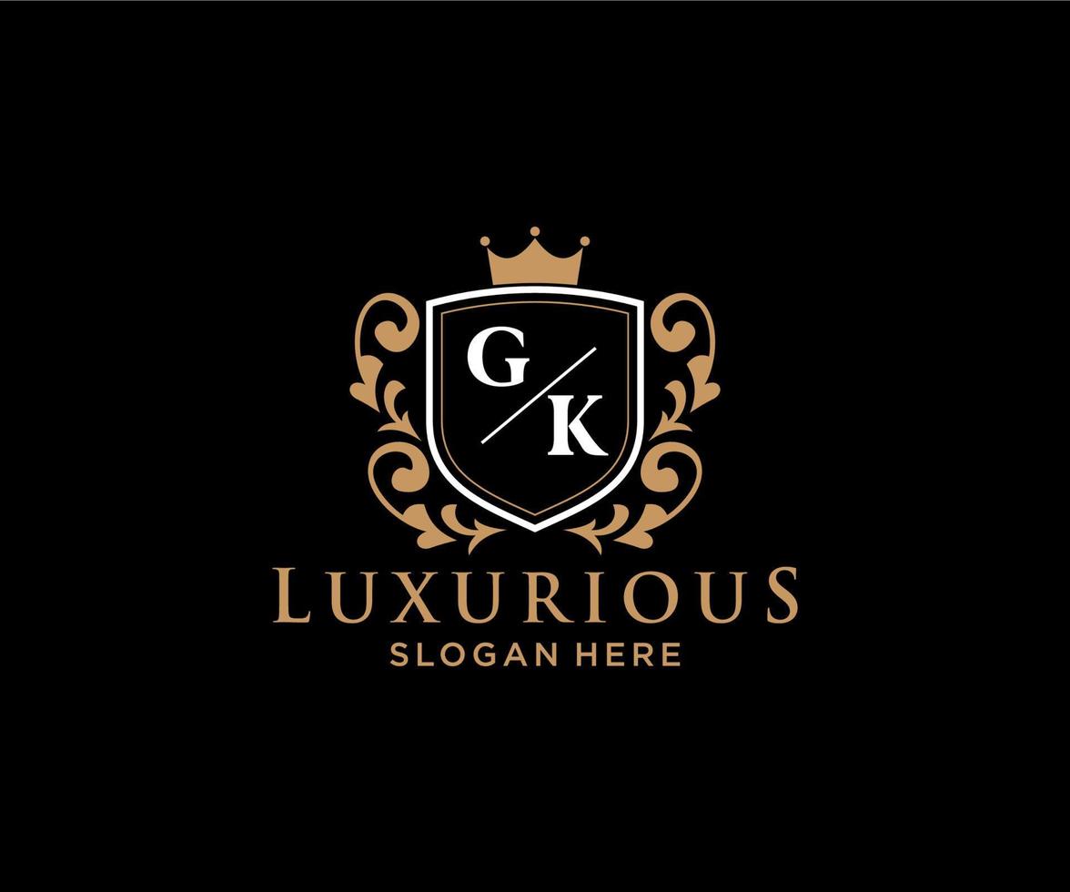 Royal Luxury Logo-Vorlage mit anfänglichem gk-Buchstaben in Vektorgrafiken für Restaurant, Lizenzgebühren, Boutique, Café, Hotel, Heraldik, Schmuck, Mode und andere Vektorillustrationen. vektor