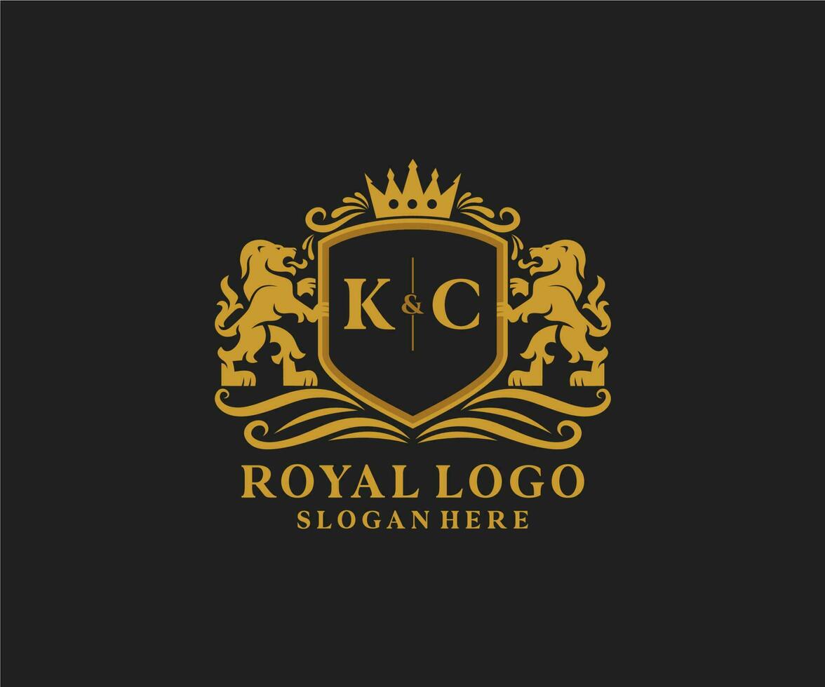 Initiale kc Brief Löwe königlich Luxus Logo Vorlage im Vektor Kunst zum Restaurant, Königtum, Boutique, Cafe, Hotel, heraldisch, Schmuck, Mode und andere Vektor Illustration.