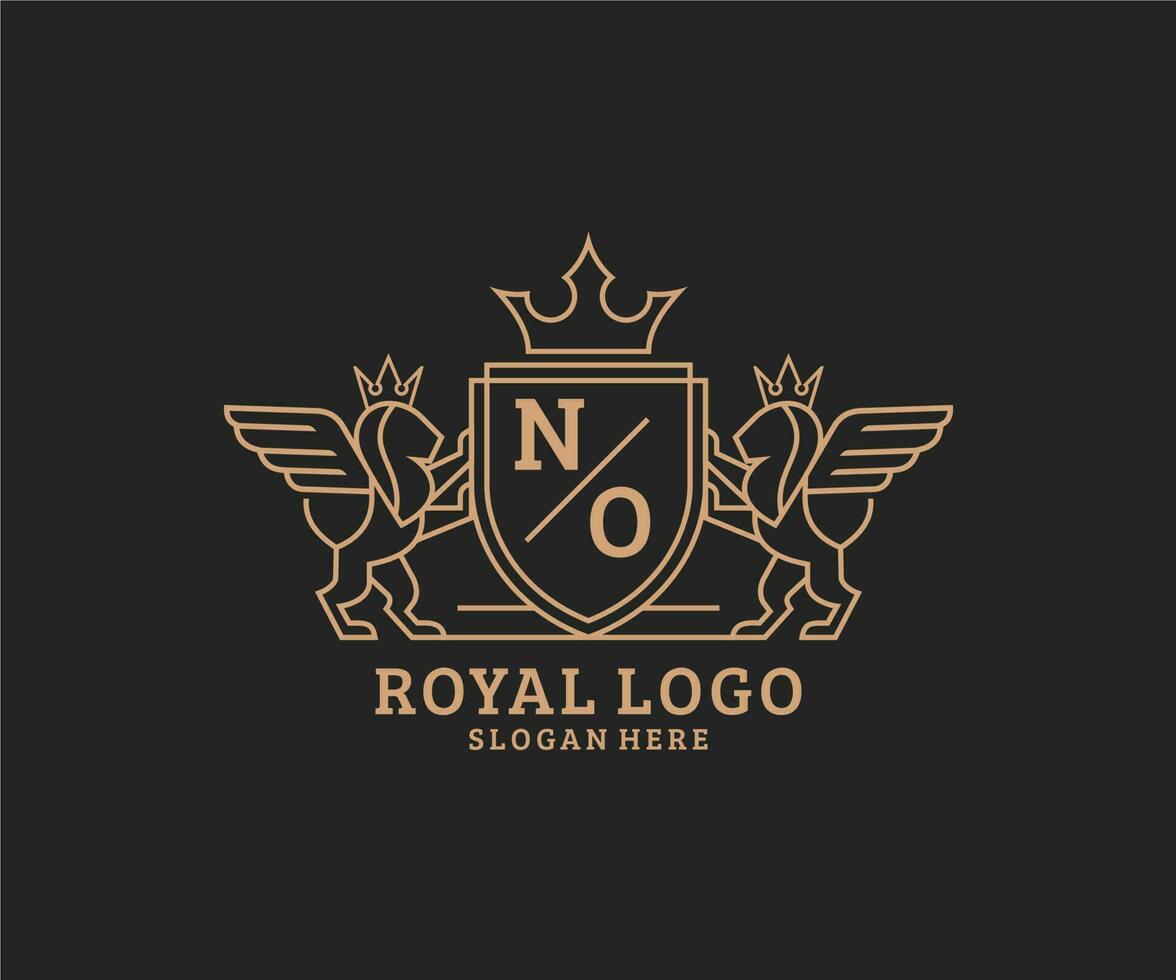 Initiale Nein Brief Löwe königlich Luxus heraldisch, Wappen Logo Vorlage im Vektor Kunst zum Restaurant, Königtum, Boutique, Cafe, Hotel, heraldisch, Schmuck, Mode und andere Vektor Illustration.