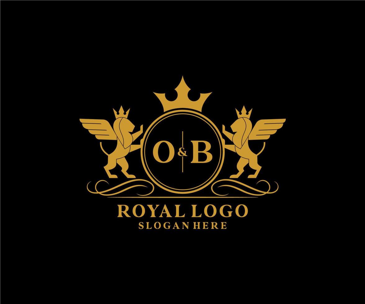 Initiale ob Brief Löwe königlich Luxus heraldisch, Wappen Logo Vorlage im Vektor Kunst zum Restaurant, Königtum, Boutique, Cafe, Hotel, heraldisch, Schmuck, Mode und andere Vektor Illustration.