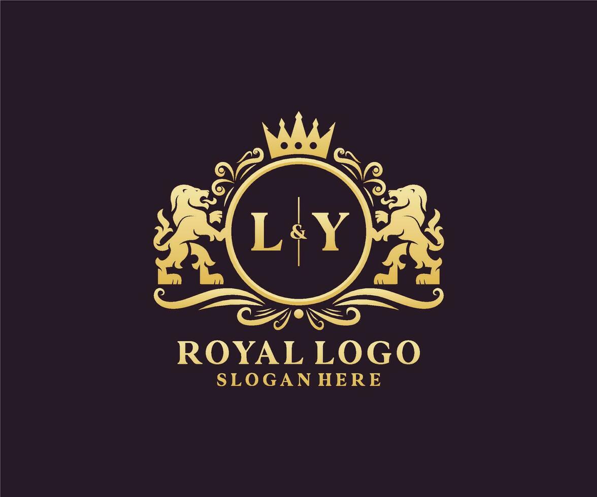 första ly brev lejon kunglig lyx logotyp mall i vektor konst för restaurang, kungligheter, boutique, Kafé, hotell, heraldisk, Smycken, mode och Övrig vektor illustration.