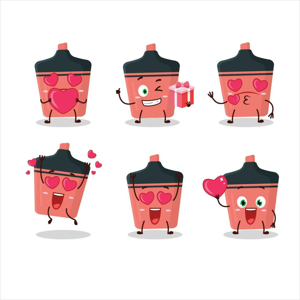 rosa stryknings tecknad serie karaktär med kärlek söt uttryckssymbol vektor