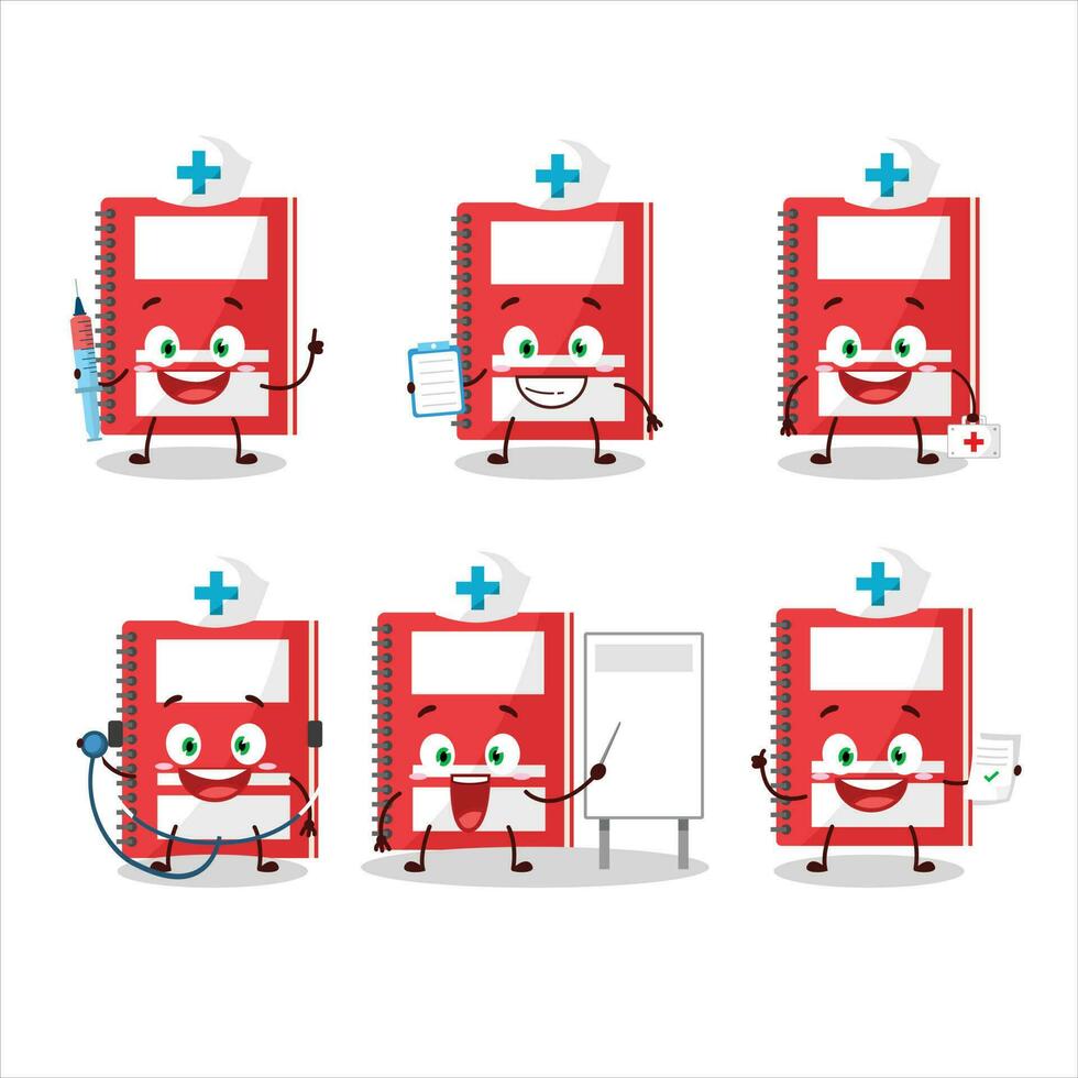 Arzt Beruf Emoticon mit rot Studie Buch Karikatur Charakter vektor