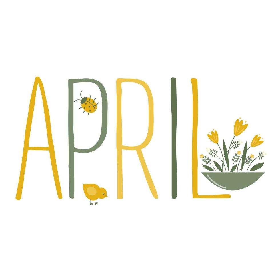 Vectoe Text April mit Hähnchen und Blumen vektor