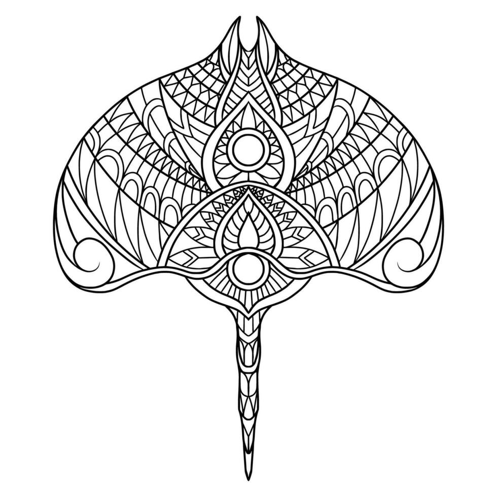 Stachelrochen Mandala Illustration im geradlinig Stil Färbung Buch vektor