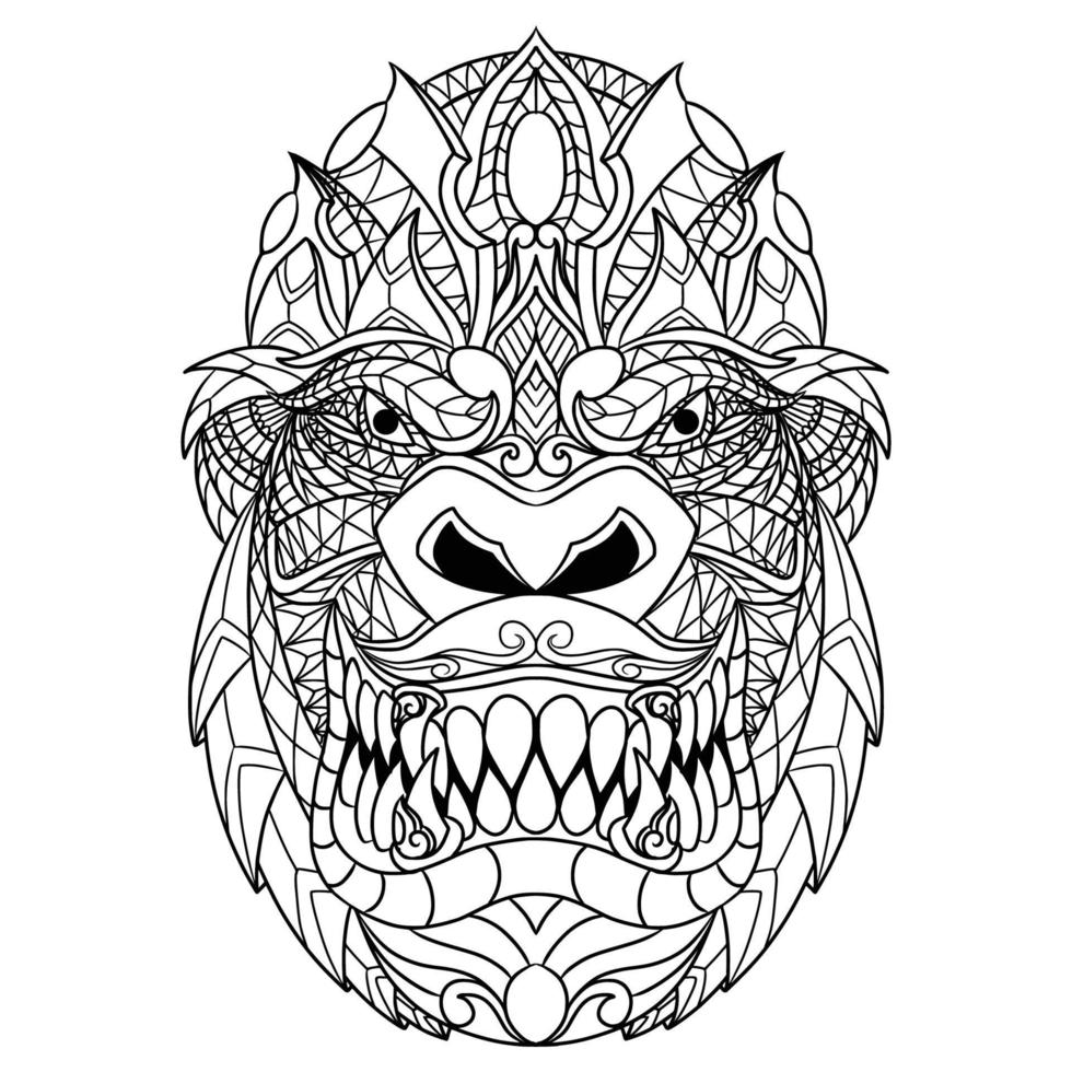 gorilla mandala zentangle illustration i linjär stil färg bok vektor