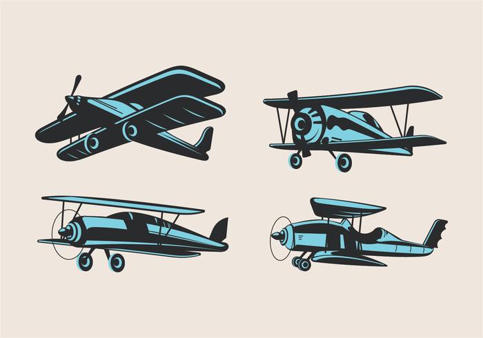 Satz Weinlese-Doppeldecker-oder Flugzeug-Anziehungskräfte vektor