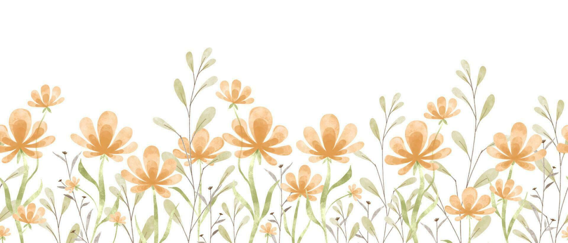 blommig sommar horisontell mönster med daisy vilda blommor. vattenfärg hand dragen isolerat illustration gräns, äng eller blommig bakgrund för din design. vektor