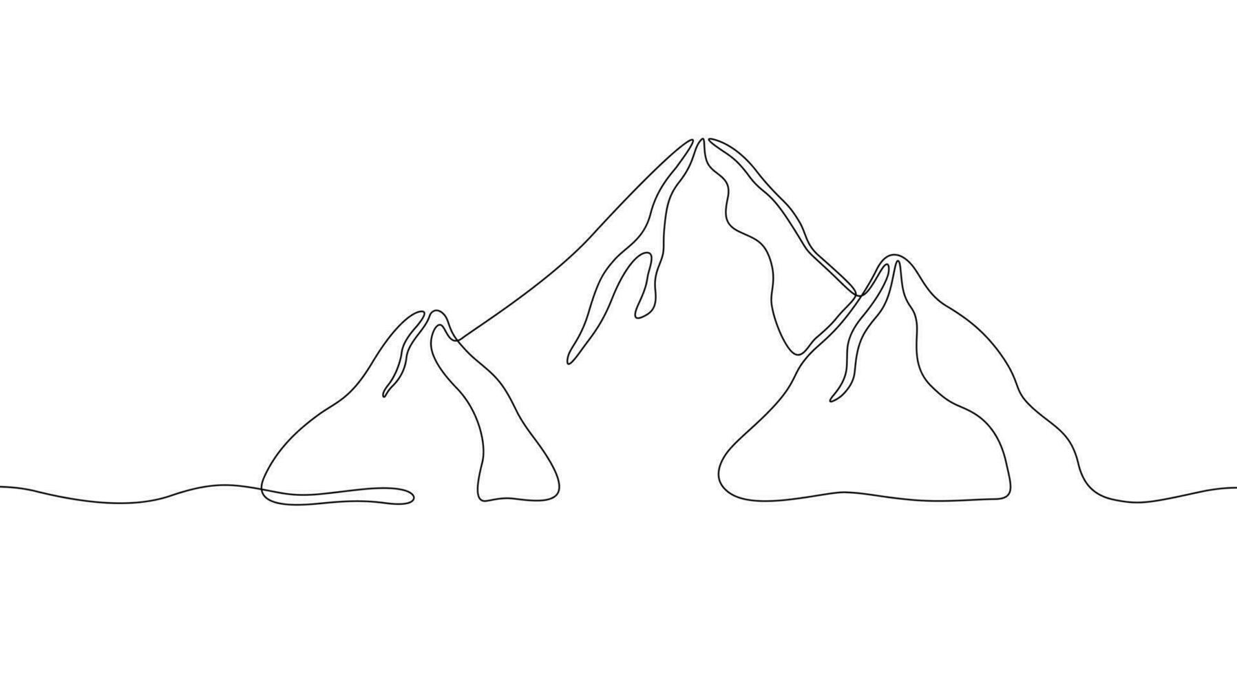Berge kontinuierlich einer Linie Zeichnung isoliert auf Weiß Hintergrund. Hügel Silhouette im abstrakt linear Stil. vektor
