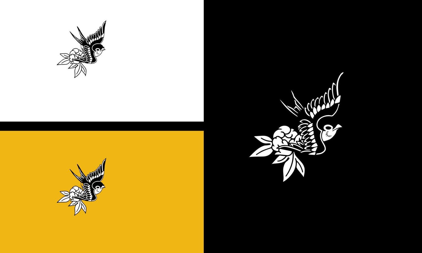 flygande fågel och blomma vektor linje konst design