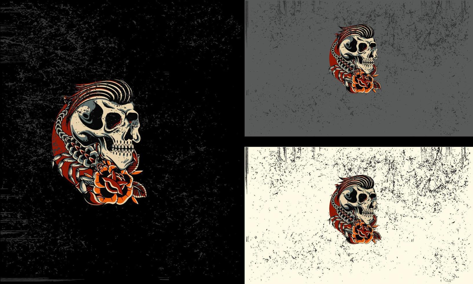 Kopf Schädel mit rot Blumen Vektor Illustration Maskottchen eben Design