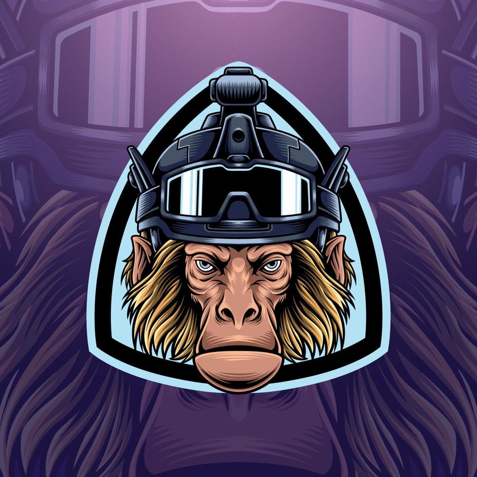 Maskottchen von Militär- Affe Das ist geeignet zum E-Sport Spielen Logo Vorlage vektor